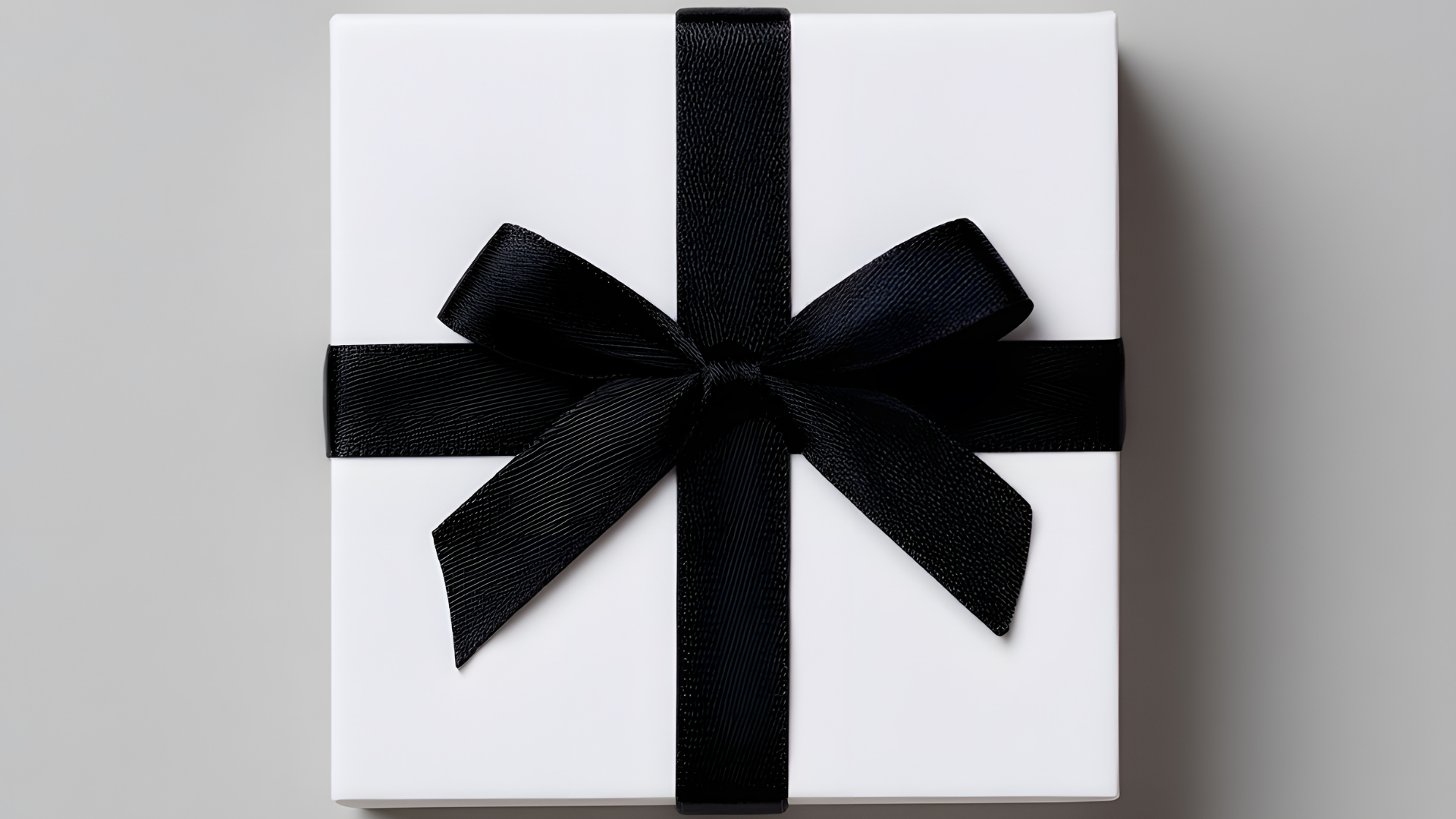 Minimalist white food packaging box with black ribbon, showcasing premium and simple design for upscale food brands.